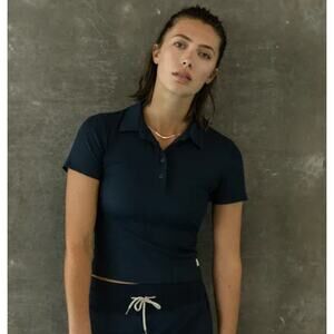 VUORI Mudra Black Fitted Short Sleeve Polo Size Small